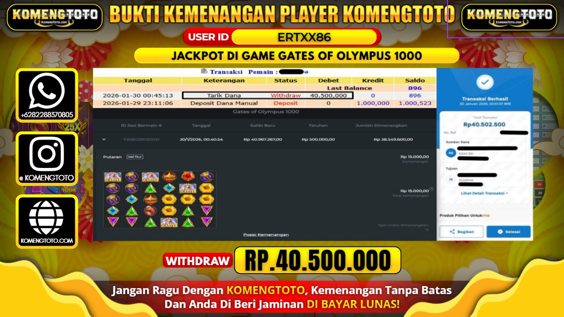 LAGI & LAGI!! KEMENANGAN BESAR DI SLOT  GATES OF OLYMPUS 1000  SEBESAR Rp. 40.500.000 KOMENGTOTO BAYAR LUNAS SECEPAT KILAT !! KOMENGTOTO BAYAR SECEPAT KILAT !!