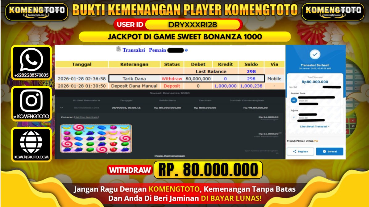 LAGI & LAGI!! KEMENANGAN BESAR DI SLOT SWEET BONANZA 1000 SEBESAR Rp. 80.000.000 KOMENGTOTO BAYAR LUNAS SECEPAT KILAT !! KOMENGTOTO BAYAR SECEPAT KILAT !!