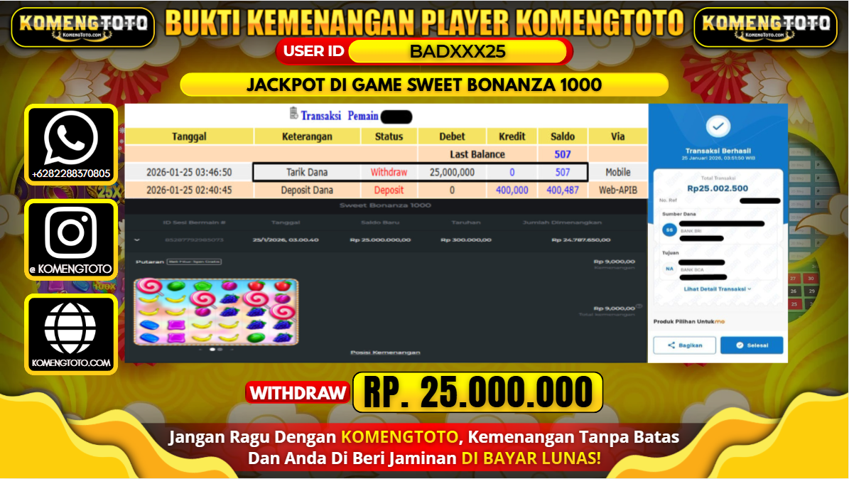 LAGI & LAGI!! KEMENANGAN BESAR DI SLOT SWEET BONANZA 1000 SEBESAR Rp. 25.000.000 KOMENGTOTO BAYAR LUNAS SECEPAT KILAT !! KOMENGTOTO BAYAR SECEPAT KILAT !!