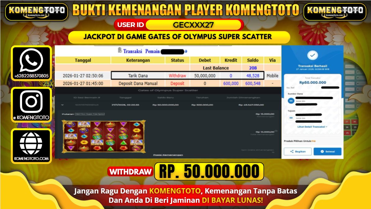 LAGI & LAGI!! KEMENANGAN BESAR DI SLOT  GATES OF OLYMPUS SUPER SCATTER SEBESAR Rp. 50.000.000 KOMENGTOTO BAYAR LUNAS SECEPAT KILAT !! KOMENGTOTO BAYAR SECEPAT KILAT !!