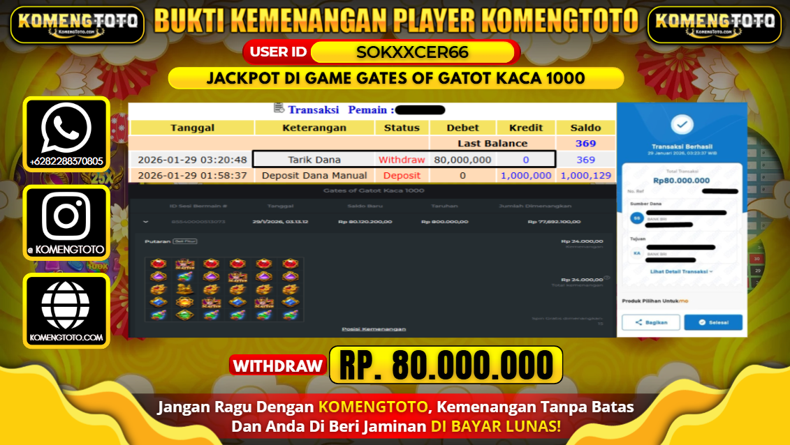 LAGI & LAGI!! KEMENANGAN BESAR DI SLOT GAME GATES OF GATOT KACA 1000  SEBESAR Rp.80.000.000 KOMENGTOTO BAYAR LUNAS SECEPAT KILAT !! KOMENGTOTO BAYAR SECEPAT KILAT !!
