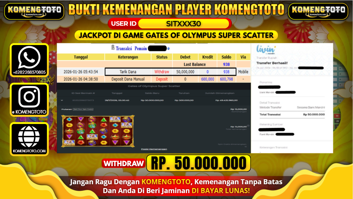 LAGI & LAGI!! KEMENANGAN BESAR DI SLOT  GATES OF OLYMPUS SUPER SCATTER SEBESAR Rp. 50.000.000 KOMENGTOTO BAYAR LUNAS SECEPAT KILAT !! KOMENGTOTO BAYAR SECEPAT KILAT !!