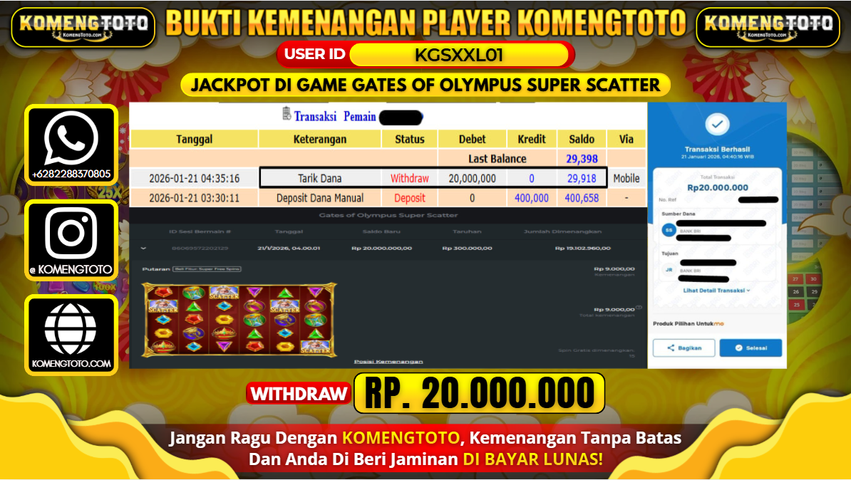 LAGI & LAGI!! KEMENANGAN BESAR DI SLOT GATES OF OLYMPUS SUPER SCATTER SEBESAR Rp.20.000.000 KOMENGTOTO BAYAR LUNAS SECEPAT KILAT !! KOMENGTOTO BAYAR SECEPAT KILAT !!
