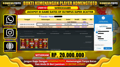LAGI & LAGI!! KEMENANGAN BESAR DI SLOT GATES OF OLYMPUS SUPER SCATTER SEBESAR Rp. 20.000.000 KOMENGTOTO BAYAR LUNAS SECEPAT KILAT !! KOMENGTOTO BAYAR SECEPAT KILAT !!