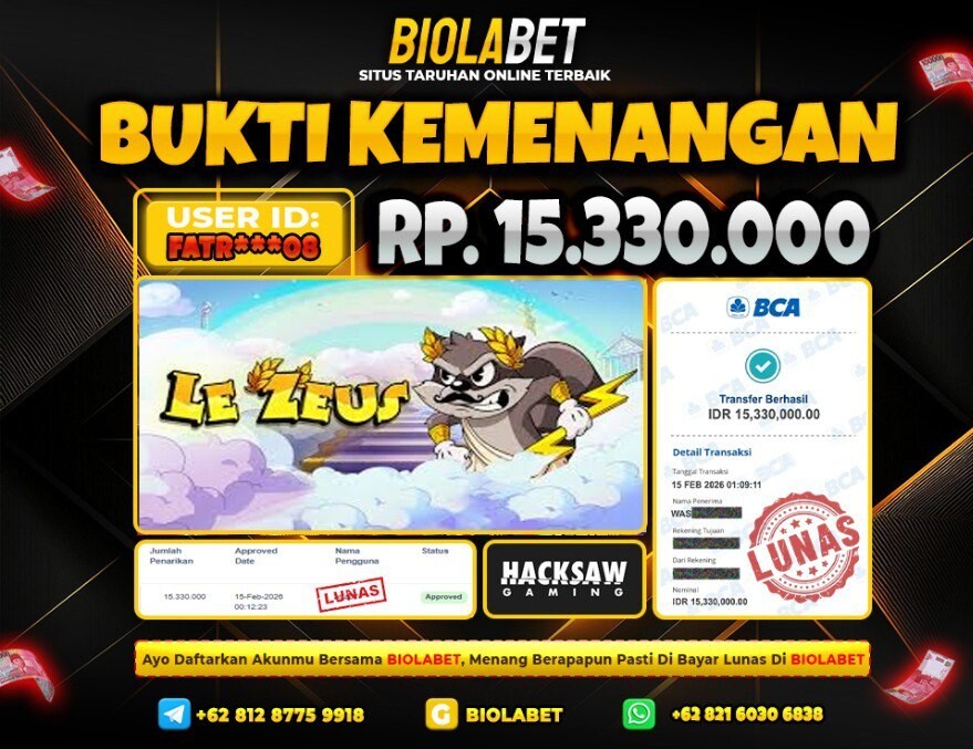 BIOLABET JACKPOT Hacksaw Rp.15.330.000.,- LUNAS