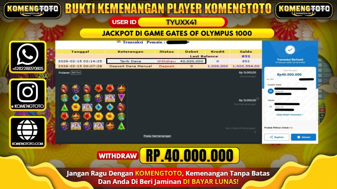 LAGI & LAGI!! KEMENANGAN BESAR DI SLOT GATES OF OLYMPUS 1000 SEBESAR Rp.40.000.000 KOMENGTOTO BAYAR LUNAS SECEPAT KILAT !! KOMENGTOTO BAYAR SECEPAT KILAT !!