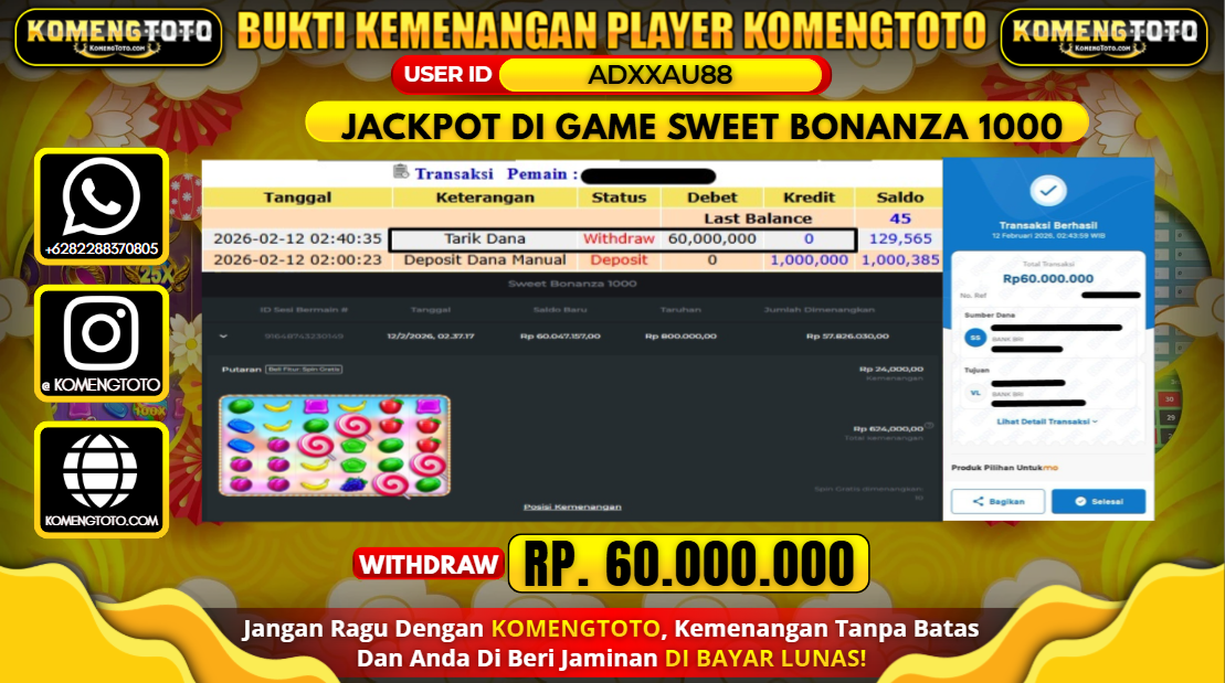 LAGI & LAGI!! KEMENANGAN BESAR DI GAME SWEET BONANZA 1000 SEBESAR Rp.60.000.000 KOMENGTOTO BAYAR LUNAS SECEPAT KILAT !! KOMENGTOTO BAYAR SECEPAT KILAT !!