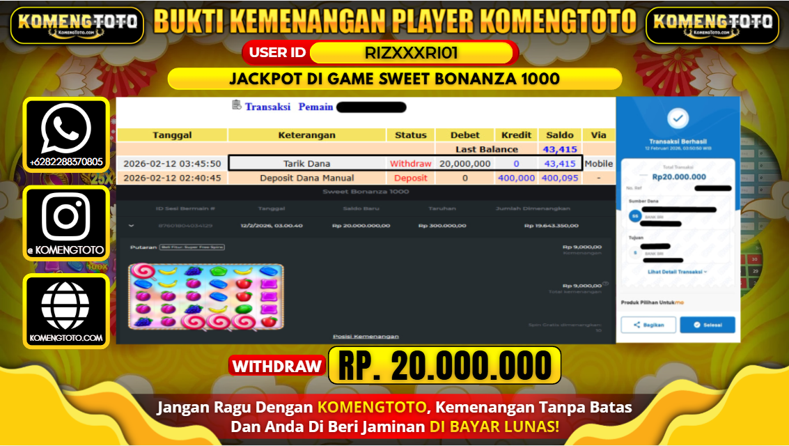 LAGI & LAGI!! KEMENANGAN BESAR DI SLOT GAME SWEET BONANZA 1000 SEBESAR Rp.20.000.000 KOMENGTOTO BAYAR LUNAS SECEPAT KILAT !! KOMENGTOTO BAYAR SECEPAT KILAT !!