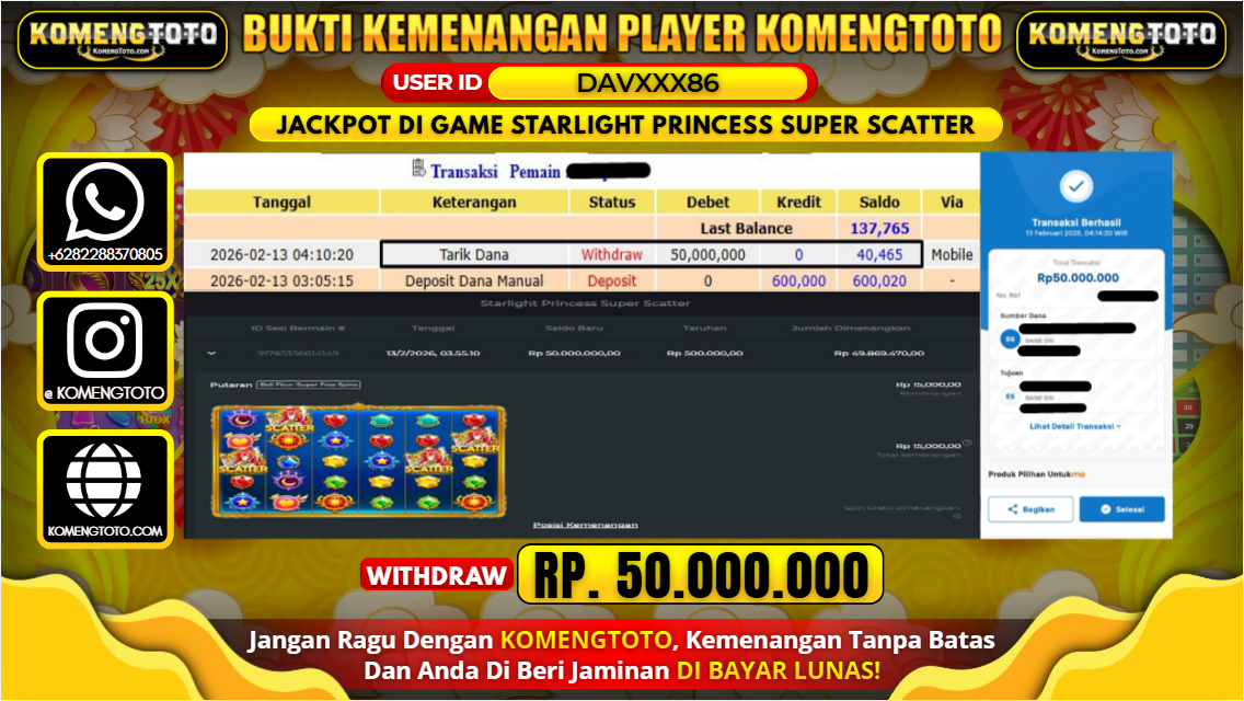 LAGI & LAGI!! KEMENANGAN BESAR DI SLOT STARLIGHT PRINCESS SUPER SCATTER SEBESAR Rp. 50.000.000 KOMENGTOTO BAYAR LUNAS SECEPAT KILAT !! KOMENGTOTO BAYAR SECEPAT KILAT !!