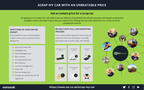 "Looking to scrap your car? Car.co.uk offers seamless and stress-free vehicle recycling services. Get the best price for your scrap car and contribute to social and environmental benefits. Contact us now!" Visit: https://www.car.co.uk/scrap-my-car